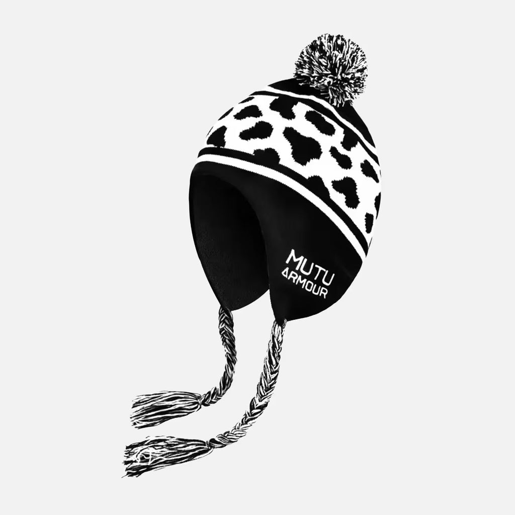 Cow Print Pompom Knit Beanie